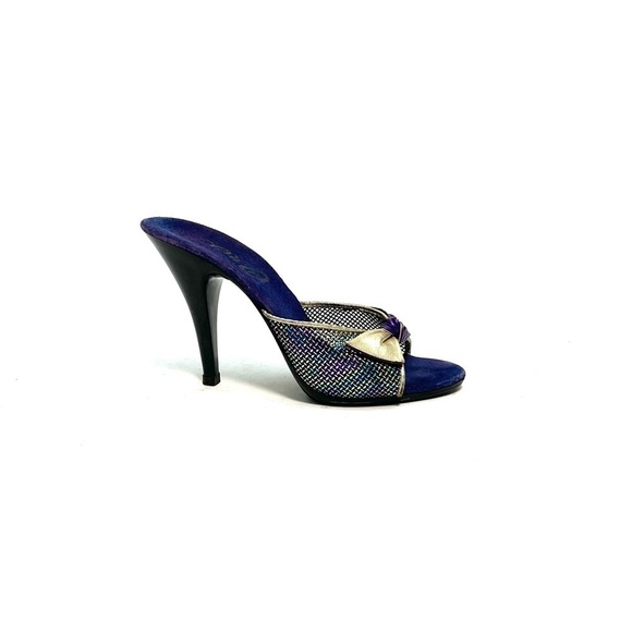 Vintage 1980s purple and gold iridescent rainbow polly style bow heels - Picture 1 of 8